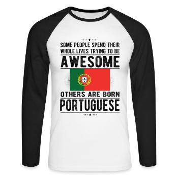 Portuguese Portugal Flag Portuguese origin - Unisex Long Sleeve Baseball T-Shirt - white/black - Front - Nik (191cm)