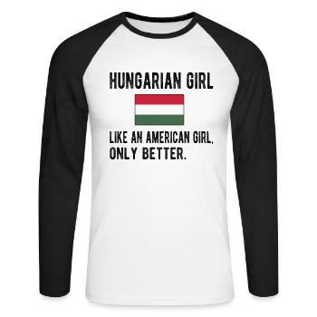 Stolze Ungarin Ungarn Flagge Ungarische Wurzeln - Unisex Baseballshirt langarm - Weiß/Schwarz - Vorne - Nik (191cm)