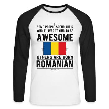Proud Romanian Romania Flag Of Romanian Origin - Unisex Long Sleeve Baseball T-Shirt - white/black - Front - Nik (191cm)