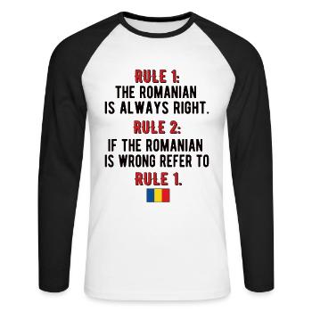 Proud Romanian Romania Flag Romanian Roots - Unisex Long Sleeve Baseball T-Shirt - white/black - Front - Nik (191cm)
