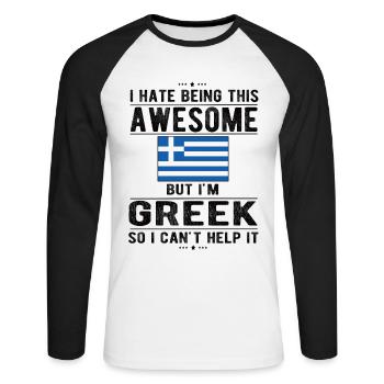 Grèce Grèce Drapeau Origine grecque - T-shirt baseball manches longues Homme - blanc/noir - Devant - Nik (191cm)