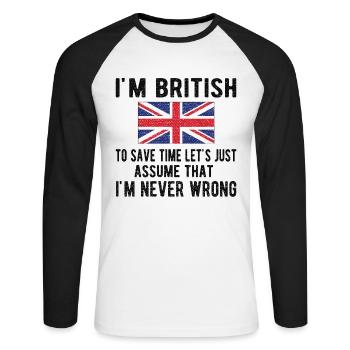 British Great Britain Origin British flag - Unisex Long Sleeve Baseball T-Shirt - white/black - Front - Nik (191cm)