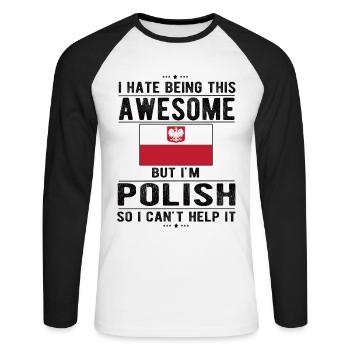 Pole Pologne Drapeau Origine polonaise Racines Pologne - T-shirt baseball manches longues Homme - blanc/noir - Devant - Nik (191cm)