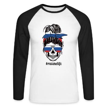 Fier drapeau russe Russie Racines russes - T-shirt baseball manches longues Homme - blanc/noir - Devant - Nik (191cm)