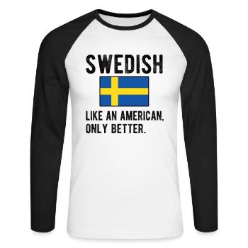 Suédois Suède Drapeau Origine suédoise - T-shirt baseball manches longues Homme - blanc/noir - Devant - Nik (191cm)
