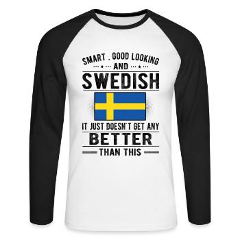 Suédois Suède Drapeau Origine suédoise - T-shirt baseball manches longues Homme - blanc/noir - Devant - Nik (191cm)