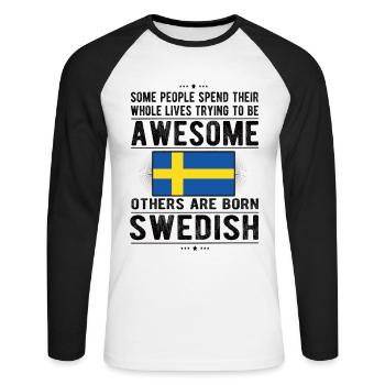 Suédois Suède Drapeau Origine suédoise - T-shirt baseball manches longues Homme - blanc/noir - Devant - Nik (191cm)