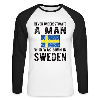 Suédois Suède Origine Drapeau suédois - T-shirt baseball manches longues Homme - blanc/noir - Devant - Nik (191cm)