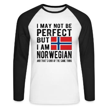 Norwegian Norway Flag Norwegian origin - Unisex Long Sleeve Baseball T-Shirt - white/black - Front - Nik (191cm)