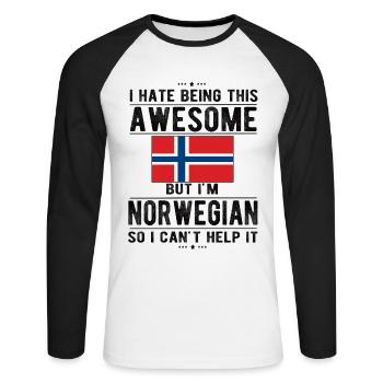 Norwegian Norway Flag Norwegian origin - Unisex Long Sleeve Baseball T-Shirt - white/black - Front - Nik (191cm)