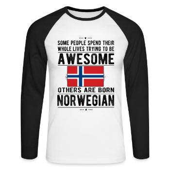 Norwegian Norway Flag Norwegian origin - Unisex Long Sleeve Baseball T-Shirt - white/black - Front - Nik (191cm)