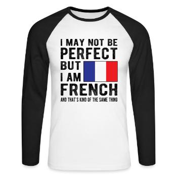 Français France Drapeau Français origine - T-shirt baseball manches longues Homme - blanc/noir - Devant - Nik (191cm)