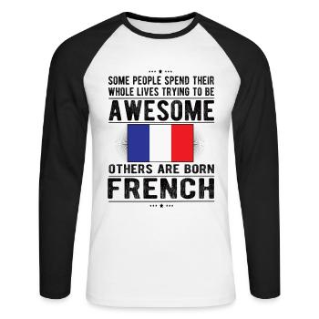 French France Flag French origin - Unisex Long Sleeve Baseball T-Shirt - white/black - Front - Nik (191cm)