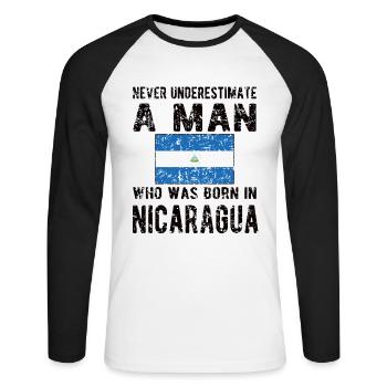 Proud Nicaraguan Flag Nicaragua Origin - Unisex Long Sleeve Baseball T-Shirt - white/black - Front - Nik (191cm)