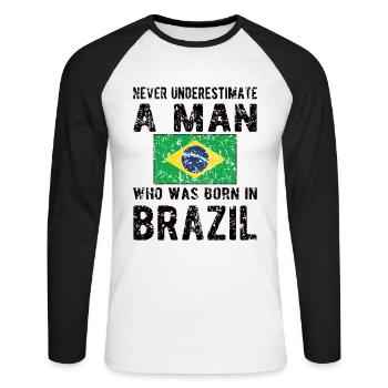 Brésil Brésil Drapeau brésilien - T-shirt baseball manches longues Homme - blanc/noir - Devant - Nik (191cm)