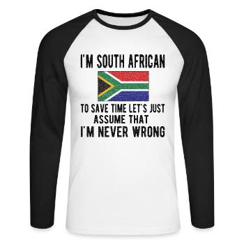 Afrique du Sud Drapeau Afrique du Sud Origine Afrique du Sud - T-shirt baseball manches longues Homme - blanc/noir - Devant - Nik (191cm)