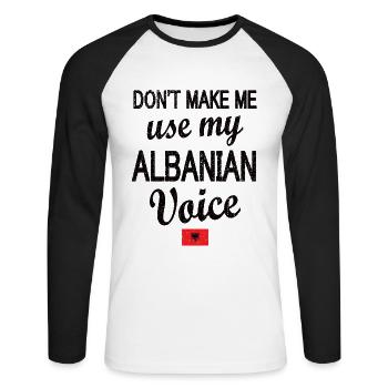 Proud Albania Albanian roots - Unisex Long Sleeve Baseball T-Shirt - white/black - Front - Nik (191cm)
