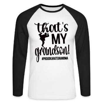 Meilleur cadeau de grand-mère de karaté Fière grand-mère de karaté - T-shirt baseball manches longues Homme - blanc/noir - Devant - Nik (191cm)