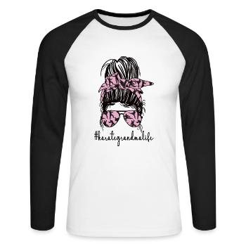 Meilleur cadeau de grand-mère de karaté Fière grand-mère de karaté - T-shirt baseball manches longues Homme - blanc/noir - Devant - Nik (191cm)