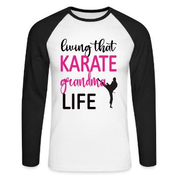 Meilleur cadeau de grand-mère de karaté Fière grand-mère de karaté - T-shirt baseball manches longues Homme - blanc/noir - Devant - Nik (191cm)