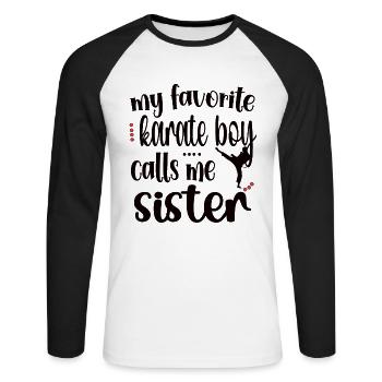 Cadeau de soeur de karaté fier de soeur de karaté - T-shirt baseball manches longues Homme - blanc/noir - Devant - Nik (191cm)