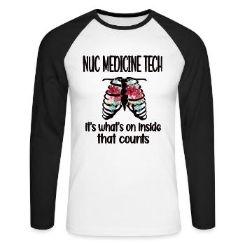 Medical Radiology Technologist Nuclear Medicine - Unisex Long Sleeve Baseball T-Shirt - white/black - Front - Nik (191cm)