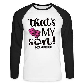 Maman de théâtre La maman d'un acteur de théâtre - T-shirt baseball manches longues Homme - blanc/noir - Devant - Nik (191cm)
