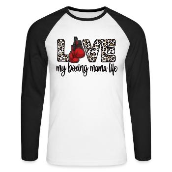 Cadeau de maman de boxe Maman de boxe fière de Boxer Mama - T-shirt baseball manches longues Homme - blanc/noir - Devant - Nik (191cm)