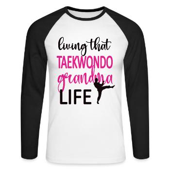 Taekwondo-Oma Stolze Taekwondo Großmutter Geschenk - Unisex Baseballshirt langarm - Weiß/Schwarz - Vorne - Nik (191cm)
