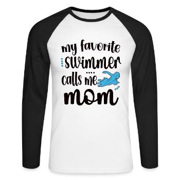 Schwimmmama Geschenk Mutter Schwimmer Schwimm-Mama - Unisex Baseballshirt langarm - Weiß/Schwarz - Vorne - Nik (191cm)