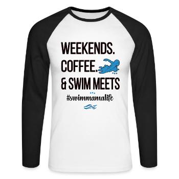 Schwimmmama Mama Eines Schwimmers Schwimm-Mutter - Unisex Baseballshirt langarm - Weiß/Schwarz - Vorne - Nik (191cm)