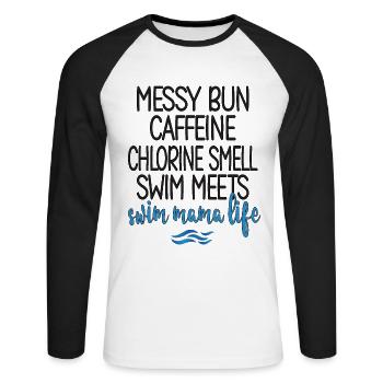 Schwimmmama Mama Eines Schwimmers Schwimm-Mutter - Unisex Baseballshirt langarm - Weiß/Schwarz - Vorne - Nik (191cm)