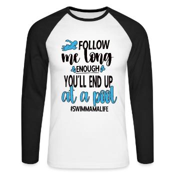 Schwimmmama Mama Eines Schwimmers Schwimm-Mutter - Unisex Baseballshirt langarm - Weiß/Schwarz - Vorne - Nik (191cm)