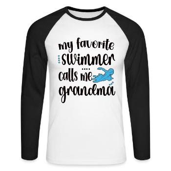 Fière natation Grand-mère Grand-mère Nageuse Grand-mère natation Grand-mère - T-shirt baseball manches longues Homme - blanc/noir - Devant - Nik (191cm)