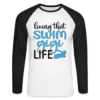 Stolze Schwimm-Gigi Schwimmer Gigi Oma Geschenk - Unisex Baseballshirt langarm - Weiß/Schwarz - Vorne - Nik (191cm)