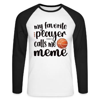 Meme Grand-mère de basket-ball joueur de basket-ball Meme - T-shirt baseball manches longues Homme - blanc/noir - Devant - Nik (191cm)