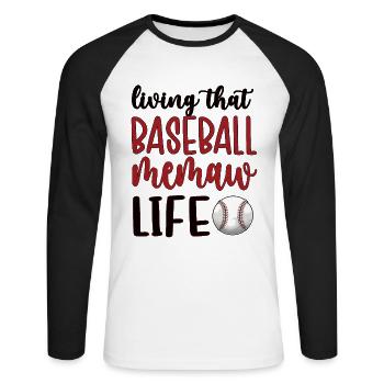 Memaw Grand-mère du joueur de baseball Baseball Memaw - T-shirt baseball manches longues Homme - blanc/noir - Devant - Nik (191cm)