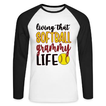 Grammy Granny par joueur de softball Softball Grammy - T-shirt baseball manches longues Homme - blanc/noir - Devant - Nik (191cm)