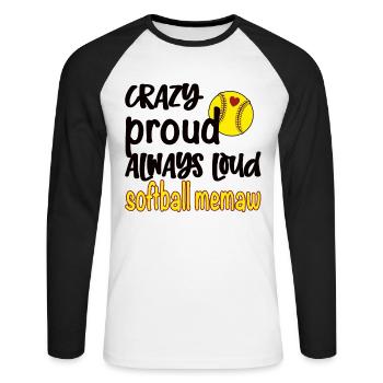 Memaw Grandma By Softball Player Softball Memaw - Unisex Long Sleeve Baseball T-Shirt - white/black - Front - Nik (191cm)