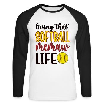 Memaw Grandma By Softball Player Softball Memaw - Unisex Long Sleeve Baseball T-Shirt - white/black - Front - Nik (191cm)