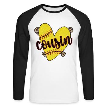 Fier cousin de softball d’un joueur de softball - T-shirt baseball manches longues Homme - blanc/noir - Devant - Nik (191cm)