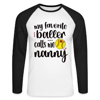 Nanny Granny From Softball Player Softball Nanny - Unisex Long Sleeve Baseball T-Shirt - white/black - Front - Nik (191cm)