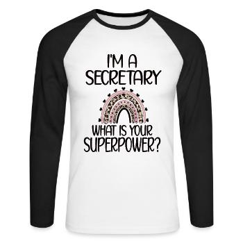 Secrétaire Appréciation Employé de bureau Cadeau - T-shirt baseball manches longues Homme - blanc/noir - Devant - Nik (191cm)
