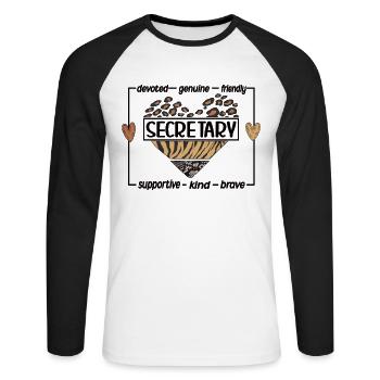Secrétaire Appréciation Employé de bureau Cadeau - T-shirt baseball manches longues Homme - blanc/noir - Devant - Nik (191cm)
