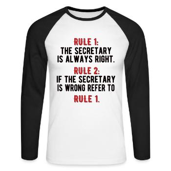 Secretary Gift Office Worker Appreciation - Unisex Long Sleeve Baseball T-Shirt - white/black - Front - Nik (191cm)
