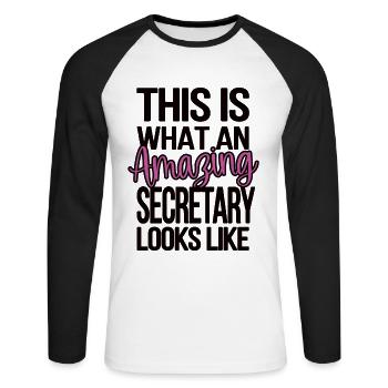 Secretary Gift Office Worker Appreciation - Unisex Long Sleeve Baseball T-Shirt - white/black - Front - Nik (191cm)