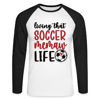 Proud Memaw Grandma Of Soccer Player Soccer Memaw - Unisex Long Sleeve Baseball T-Shirt - white/black - Front - Nik (191cm)