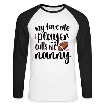 Football Nanny Grandma Of Football Player Nanny - Unisex Long Sleeve Baseball T-Shirt - white/black - Front - Nik (191cm)