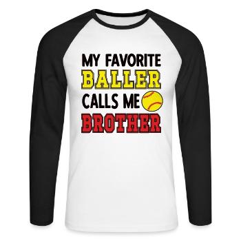Softball Brother Of A Softball Player Bro Gifts - Unisex Baseballshirt langarm - Weiß/Schwarz - Vorne - Nik (191cm)