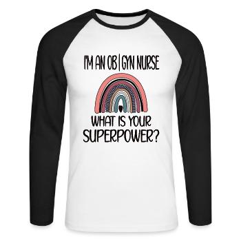Obstetrics Gynecology OB GYN Nurse - Unisex Long Sleeve Baseball T-Shirt - white/black - Front - Nik (191cm)